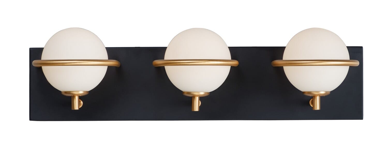 Revolve 3-Light LED Bathroom Vanity Light in Black with Gold