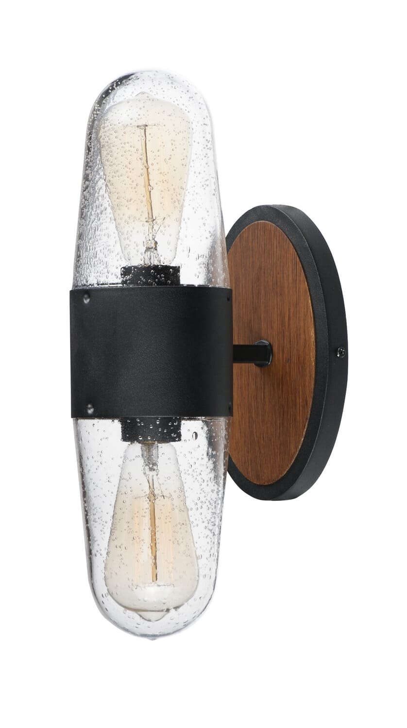 Lido 2-Light Outdoor Wall Lantern in Antique Pecan with Black
