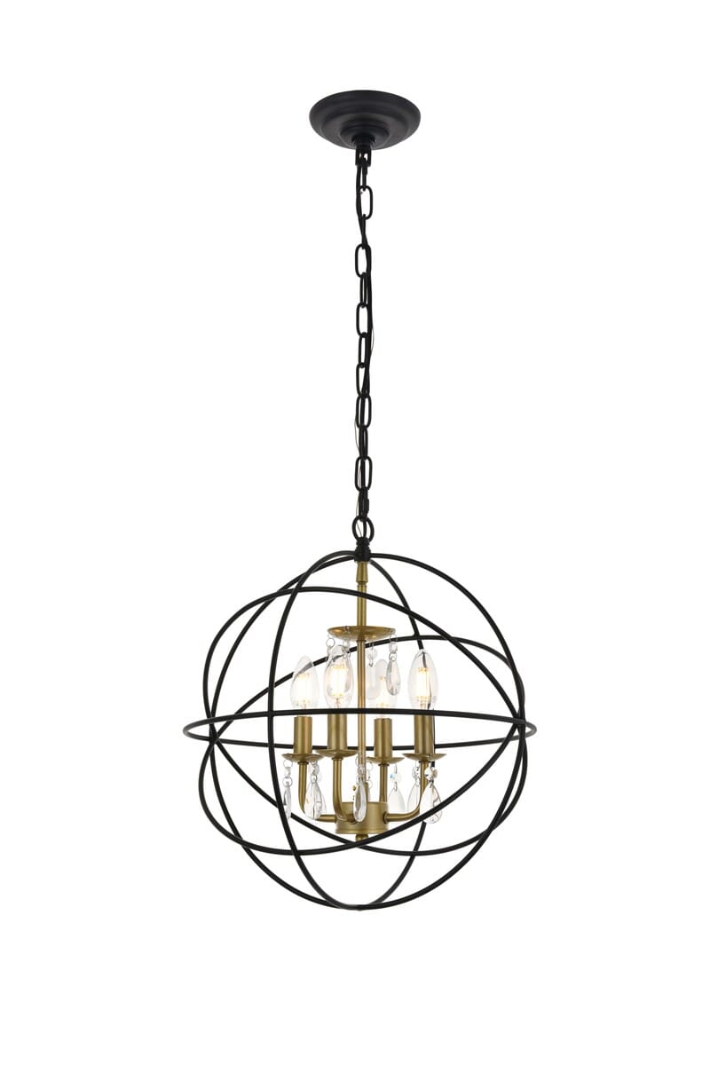 Wallace 4-Light Pendant in Matte Black and Brass