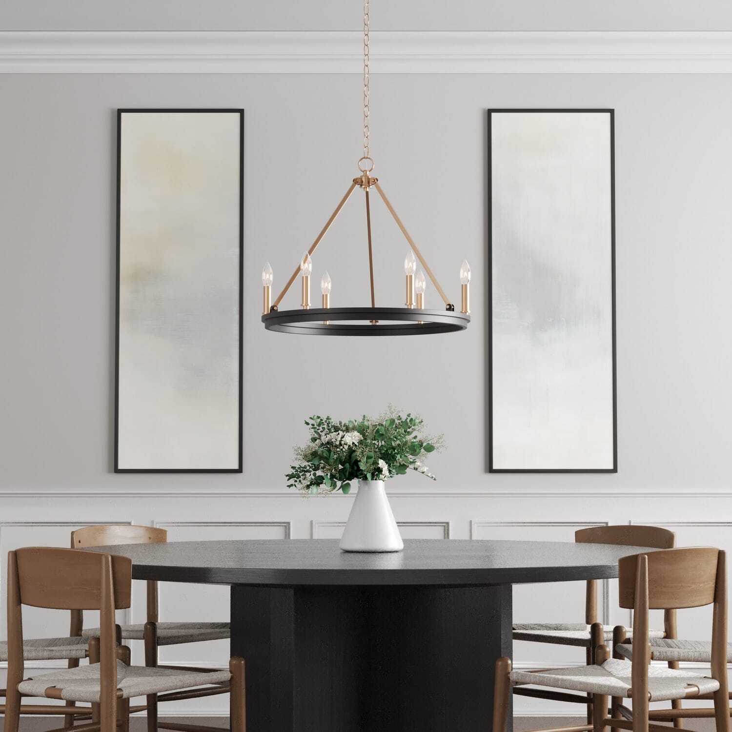 Matte Black Modern Gold Five Light Chandelier from the Carruth