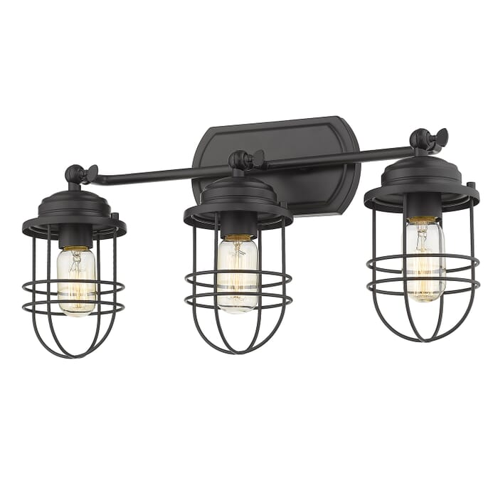 Golden Seaport 3-Light 21" Bathroom Vanity Light in Black Golden Seaport 3-Light 21" Bathroom Vanity Light in Black