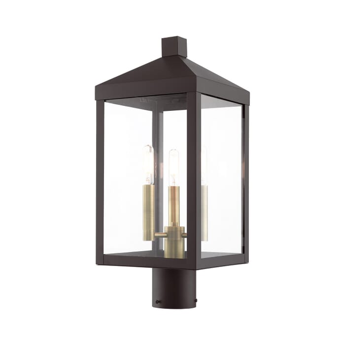 Nyack 3-Light Outdoor Post Top Lantern in Bronze w with Antique Brass Cluster Nyack 3-Light Outdoor Post Top Lantern in Bronze w with Antique Brass Cluster