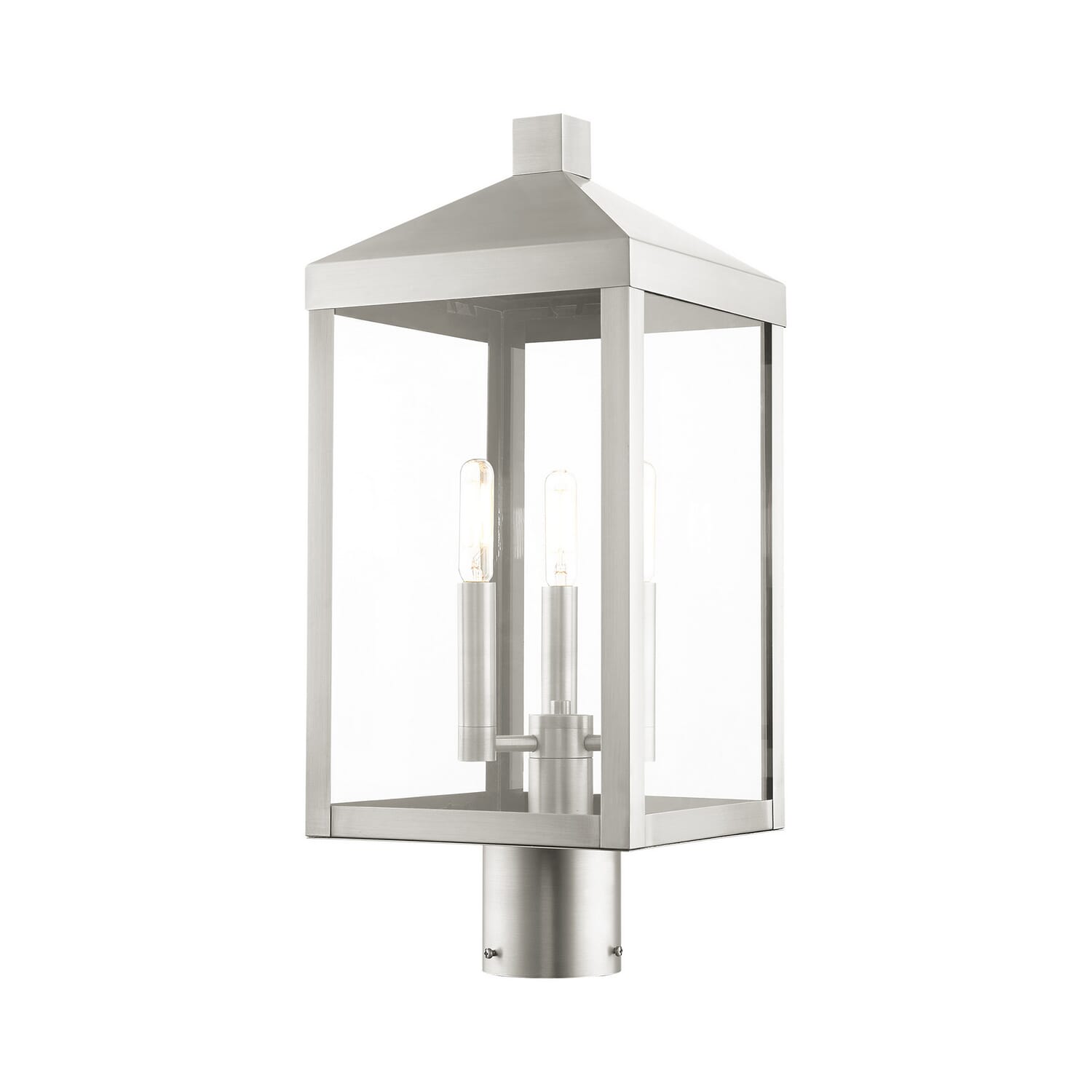 Nyack 3-Light Outdoor Post Top Lantern in Brushed Nickel