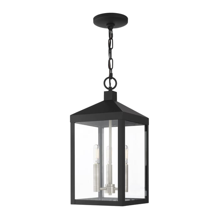 Nyack 3-Light Outdoor Pendant in Black w with Brushed Nickel Cluster Nyack 3-Light Outdoor Pendant in Black w with Brushed Nickel Cluster