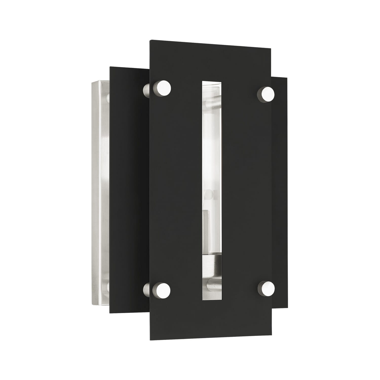 Utrecht 1-Light Outdoor Wall Lantern in Black w with Brushed Nickels