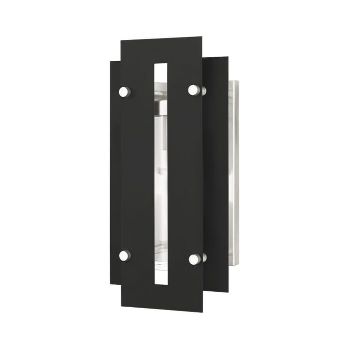 Utrecht 1-Light Outdoor Wall Lantern in Black w with Brushed Nickels Utrecht 1-Light Outdoor Wall Lantern in Black w with Brushed Nickels