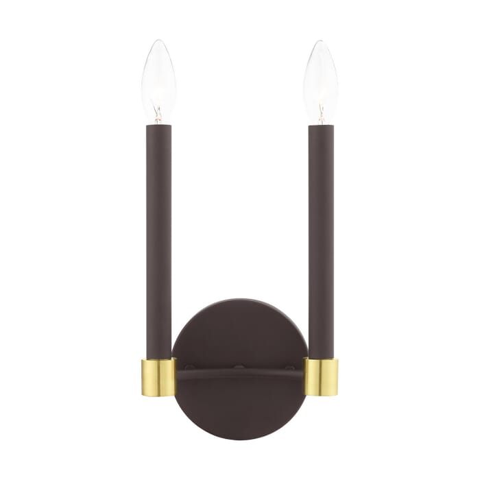 Karlstad 2-Light Wall Sconce in Bronze w with Satin Brasss Karlstad 2-Light Wall Sconce in Bronze w with Satin Brasss