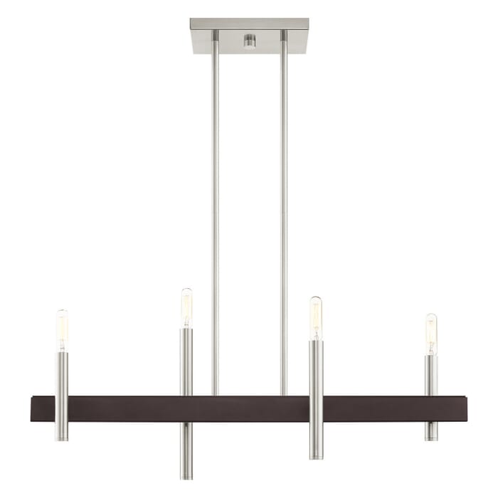 Denmark 4-Light Chandelier in Brushed Nickel w with Bronzes Denmark 4-Light Chandelier in Brushed Nickel w with Bronzes