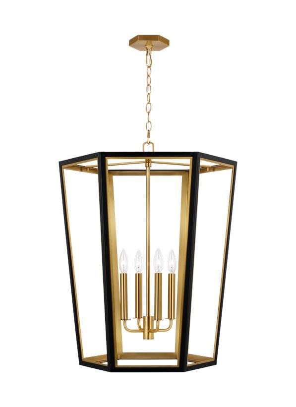 Generation Lighting Curt 4-Light Chandelier in Midnight Black And Burnished Brass by Alexa Hampton