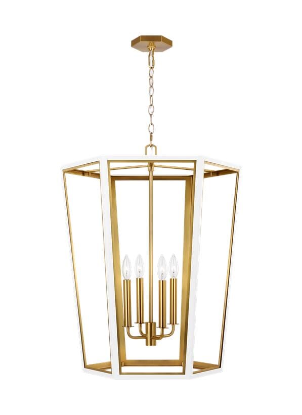 Generation Lighting Curt 4-Light Chandelier in Matte White And Burnished Brass by Alexa Hampton