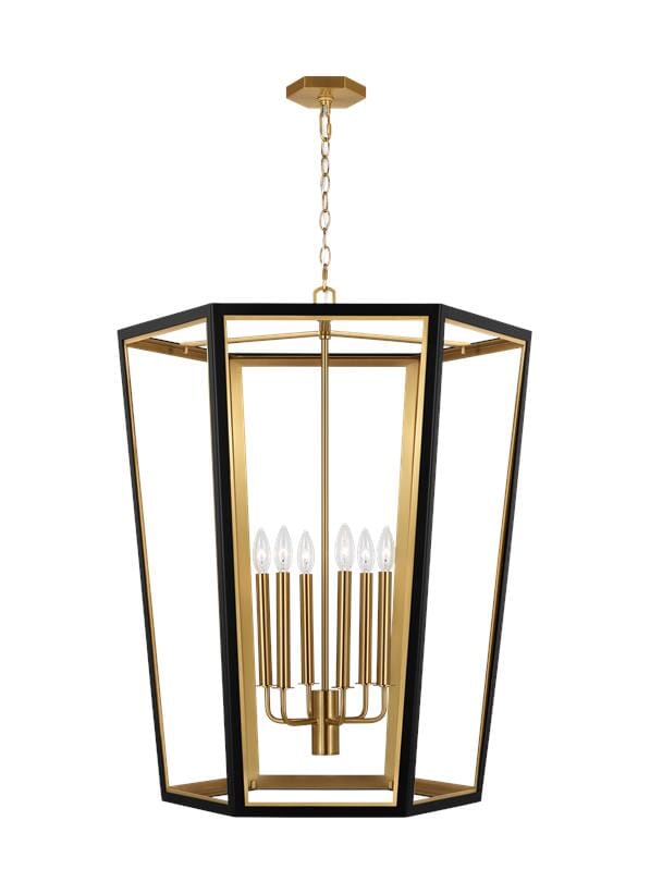 Generation Lighting Curt 6-Light Chandelier in Midnight Black And Burnished Brass by Alexa Hampton