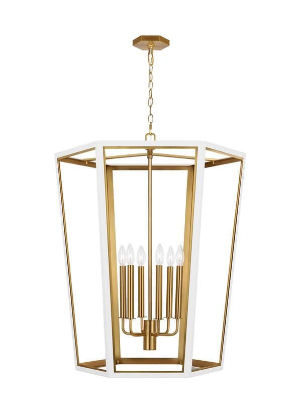 Generation Lighting Curt 6-Light Chandelier in Matte White And Burnished Brass by Alexa Hampton
