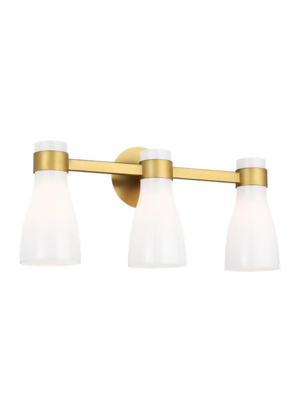 Generation Lighting Moritz 3-Light Bathroom Vanity Light in Burnished Brass With Milk White Glass by Aerin