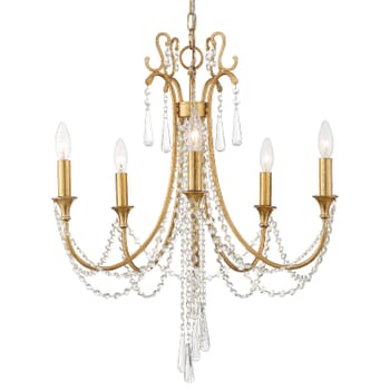 Crystorama Arcadia 5-Light 29" Chandelier in Antique Gold with Hand Cut Crystal Crystals