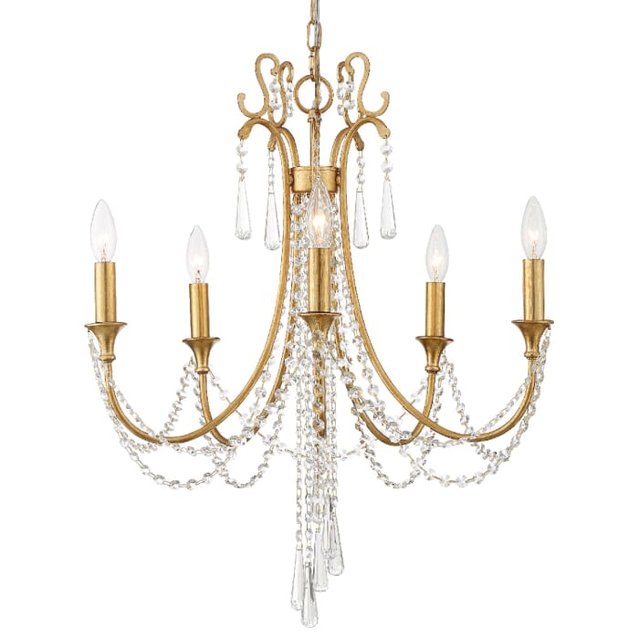 Crystorama Arcadia 5-Light 29" Chandelier in Antique Gold with Hand Cut Crystal Crystals Crystorama Arcadia 5-Light 29" Chandelier in Antique Gold with Hand Cut Crystal Crystals