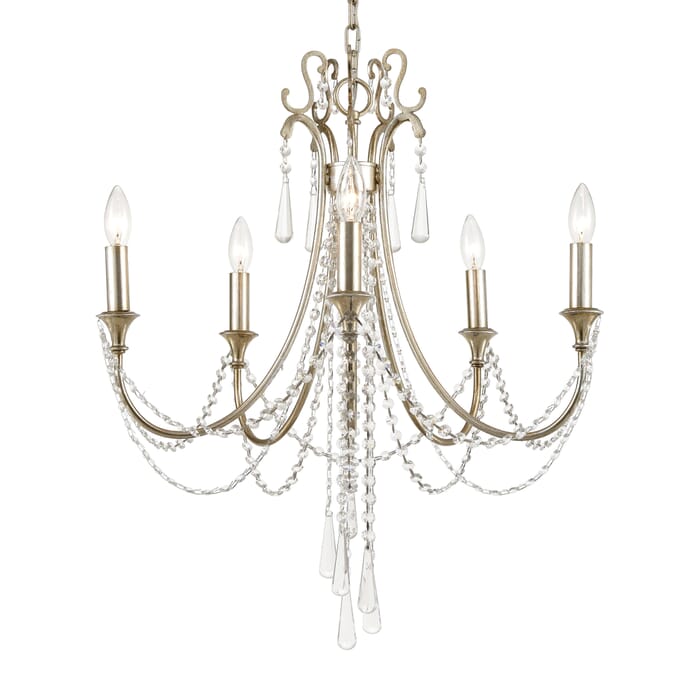 Crystorama Arcadia 5-Light 28" Transitional Chandelier in Antique Silver with Clear Hand Cut Crystals Crystorama Arcadia 5-Light 28" Transitional Chandelier in Antique Silver with Clear Hand Cut Crystals