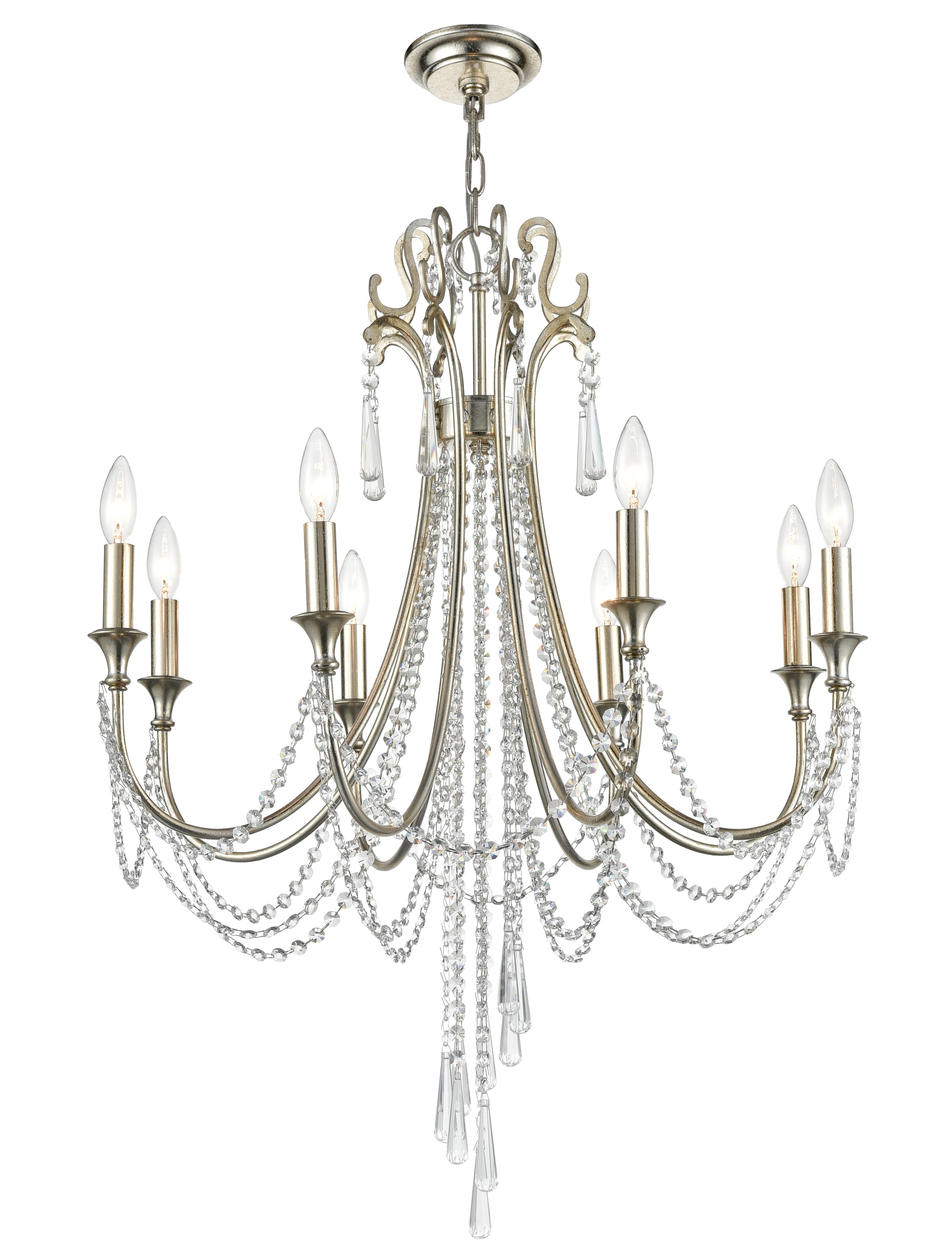 Crystorama Arcadia 8-Light 36" Chandelier in Antique Silver with Clear Hand Cut Crystals