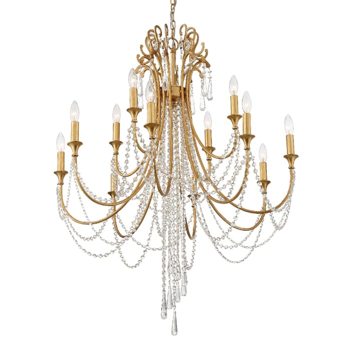 Crystorama Arcadia 12-Light 42" Chandelier in Antique Gold with Hand Cut Crystal Crystals Crystorama Arcadia 12-Light 42" Chandelier in Antique Gold with Hand Cut Crystal Crystals