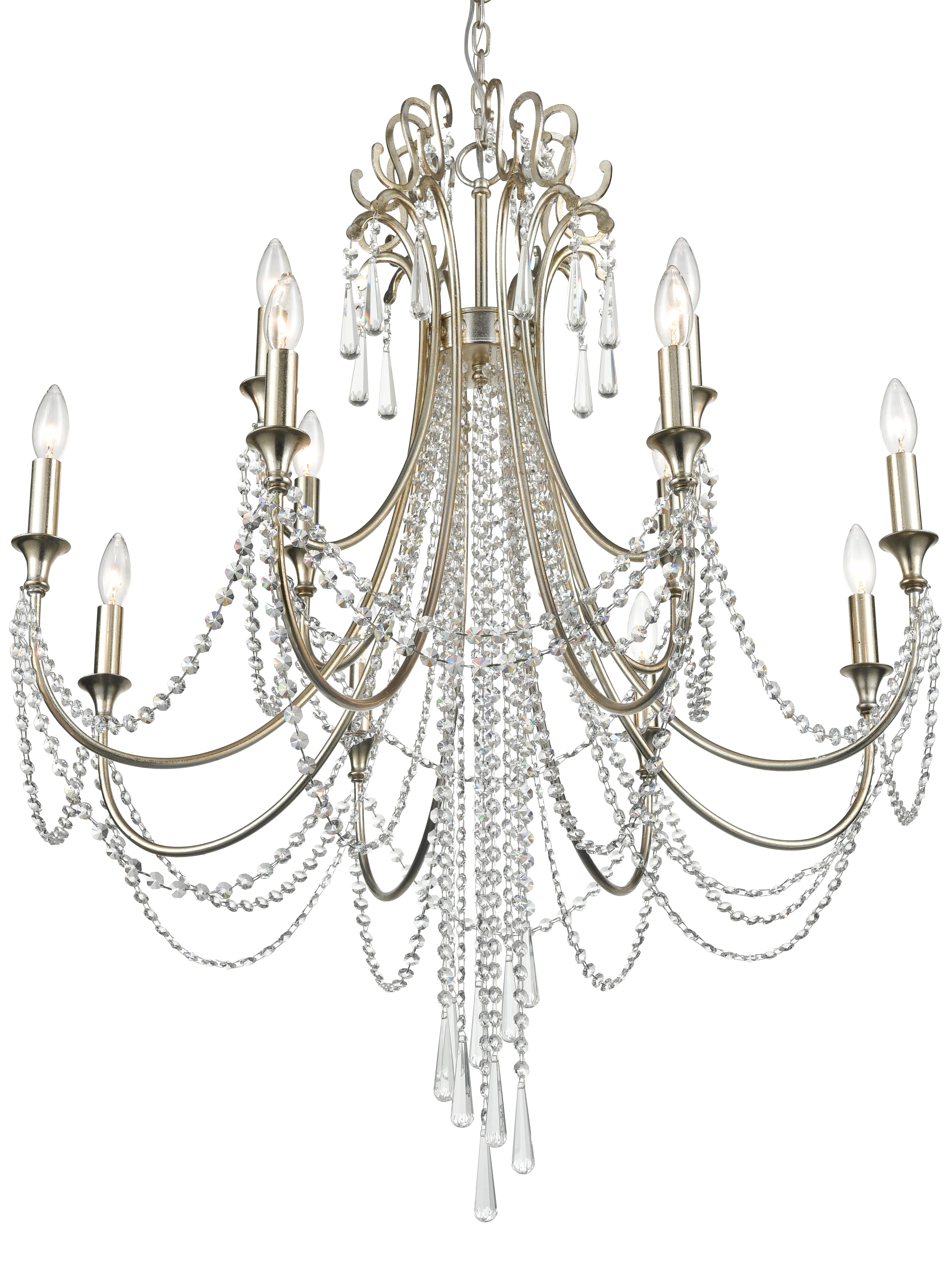 Crystorama Arcadia 12-Light 42" Chandelier in Antique Silver with Clear Hand Cut Crystals