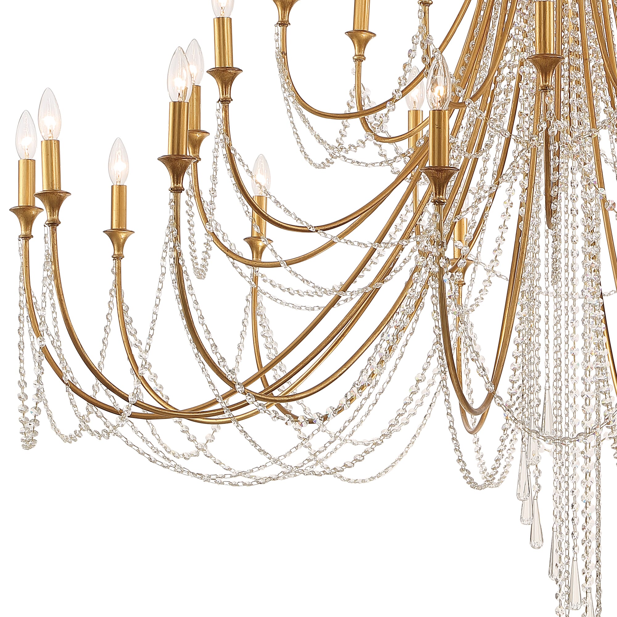 Crystorama Arcadia 28-Light Traditional Chandelier in Antique Gold with Hand Cut Crystal Crystals