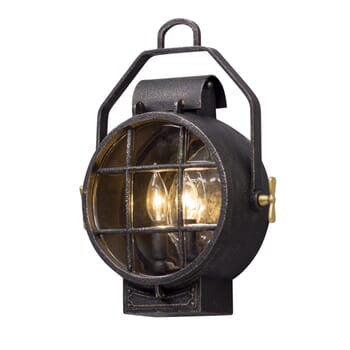 Troy Point Lookout 2-Light 16" Outdoor Wall Light in Aged Silver with Polished Brass Accent