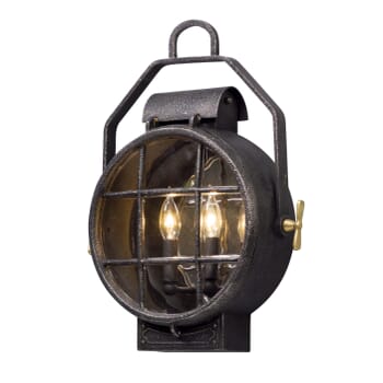 Troy Point Lookout 2-Light 19" Outdoor Wall Light in Aged Silver with Polished Brass Accent