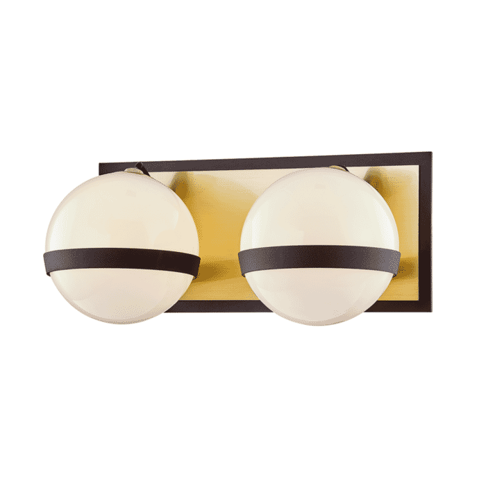 Troy Ace 2-Light Bathroom Vanity Light in Textured Bronze Brushed Brass Troy Ace 2-Light Bathroom Vanity Light in Textured Bronze Brushed Brass