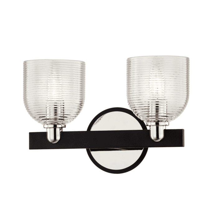 Troy Munich 2-Light Bathroom Vanity Light in Carbide Black & Polished Nickel Troy Munich 2-Light Bathroom Vanity Light in Carbide Black & Polished Nickel
