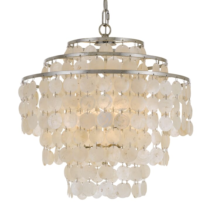 Crystorama Brielle 4-Light 22" Transitional Chandelier in Antique Silver with Capiz shell Crystals Crystorama Brielle 4-Light 22" Transitional Chandelier in Antique Silver with Capiz shell Crystals