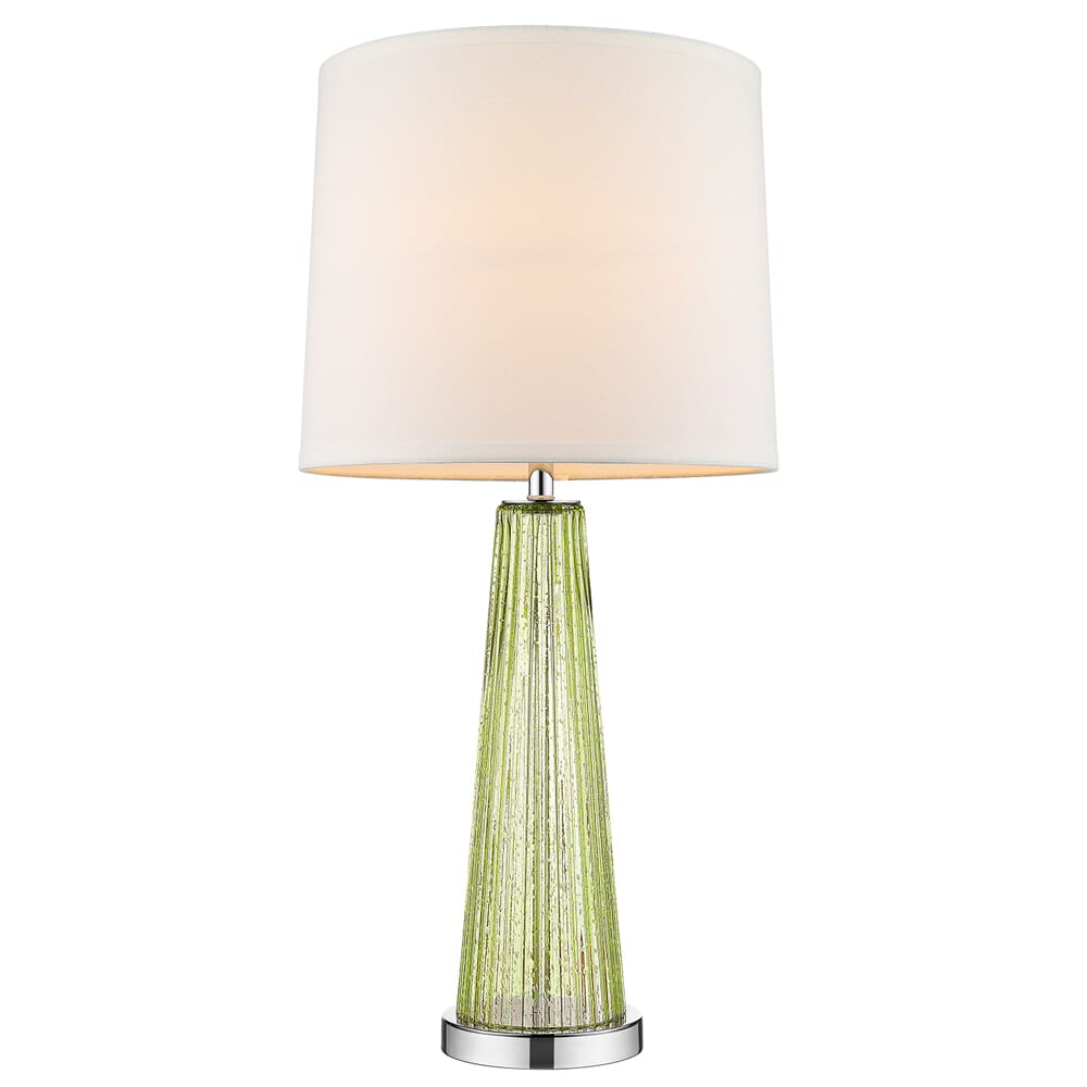 Chiara 1-Light Apple Green Glass And Polished Chrome Table Lamp With Off-White Shantung Shade