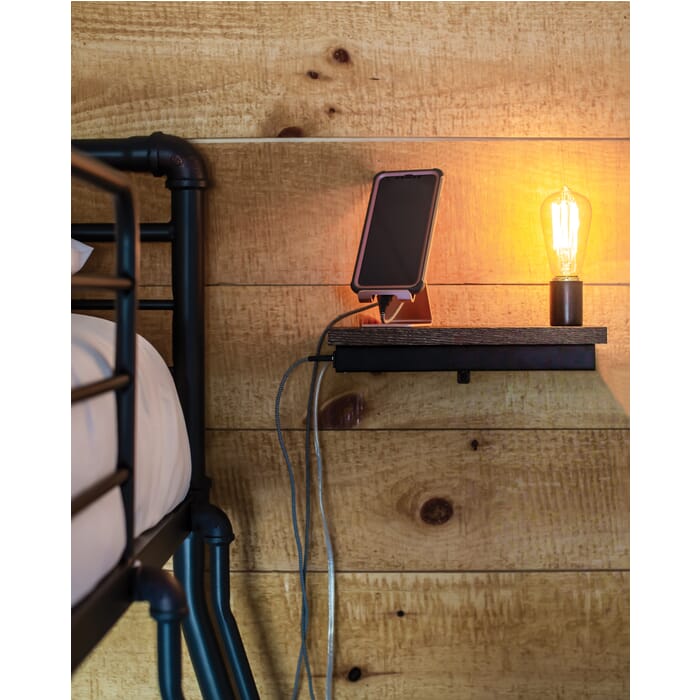 House of Troy Bunk Wall Lamp in Black with Stained Oak House of Troy Bunk Wall Lamp in Black with Stained Oak