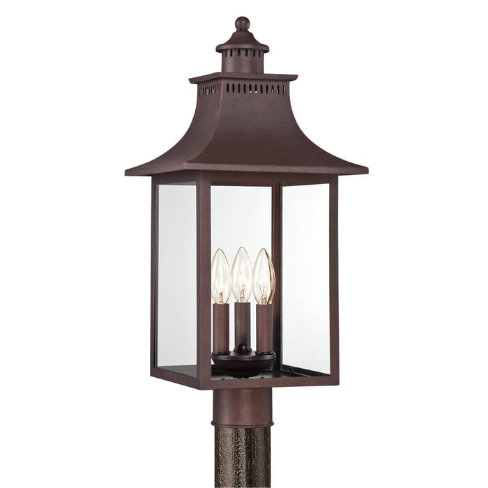 Quoizel Chancellor 3-Light 10" Outdoor Post Light in Copper Bronze Quoizel Chancellor 3-Light 10" Outdoor Post Light in Copper Bronze