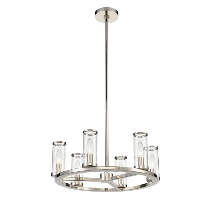 Alora Revolve 6-Light Chandelier in Polished Nickel And Clear Glass Alora Revolve 6-Light Chandelier in Polished Nickel And Clear Glass