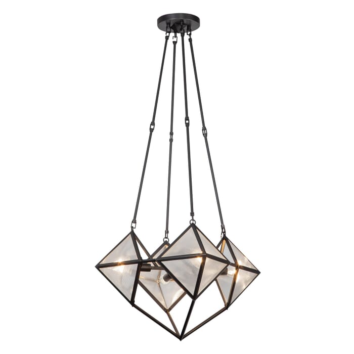 Cairo 4-Light Chandelier in Urban Bronze with Clear Ribbed Glass Cairo 4-Light Chandelier in Urban Bronze with Clear Ribbed Glass