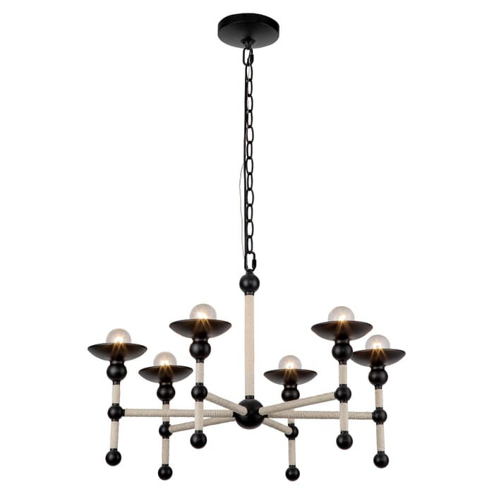 Nadine 6-Light Chandelier in Matte Black with Natural Cotton Nadine 6-Light Chandelier in Matte Black with Natural Cotton
