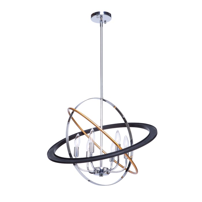 Artcraft Cosmic 6-Light Chandelier in Dark Bronze, Chrome, Satin Brass Artcraft Cosmic 6-Light Chandelier in Dark Bronze, Chrome, Satin Brass