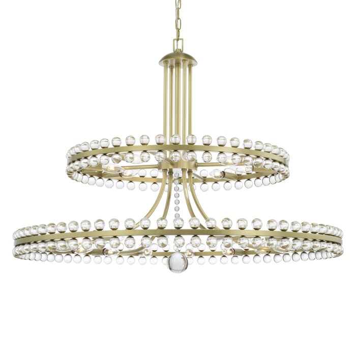 Crystorama Clover 24-Light 31" Transitional Chandelier in Aged Brass with Clear Glass Beads Crystals Crystorama Clover 24-Light 31" Transitional Chandelier in Aged Brass with Clear Glass Beads Crystals