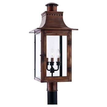 Quoizel Chalmers 3-Light 12" Outdoor Post Light in Aged Copper