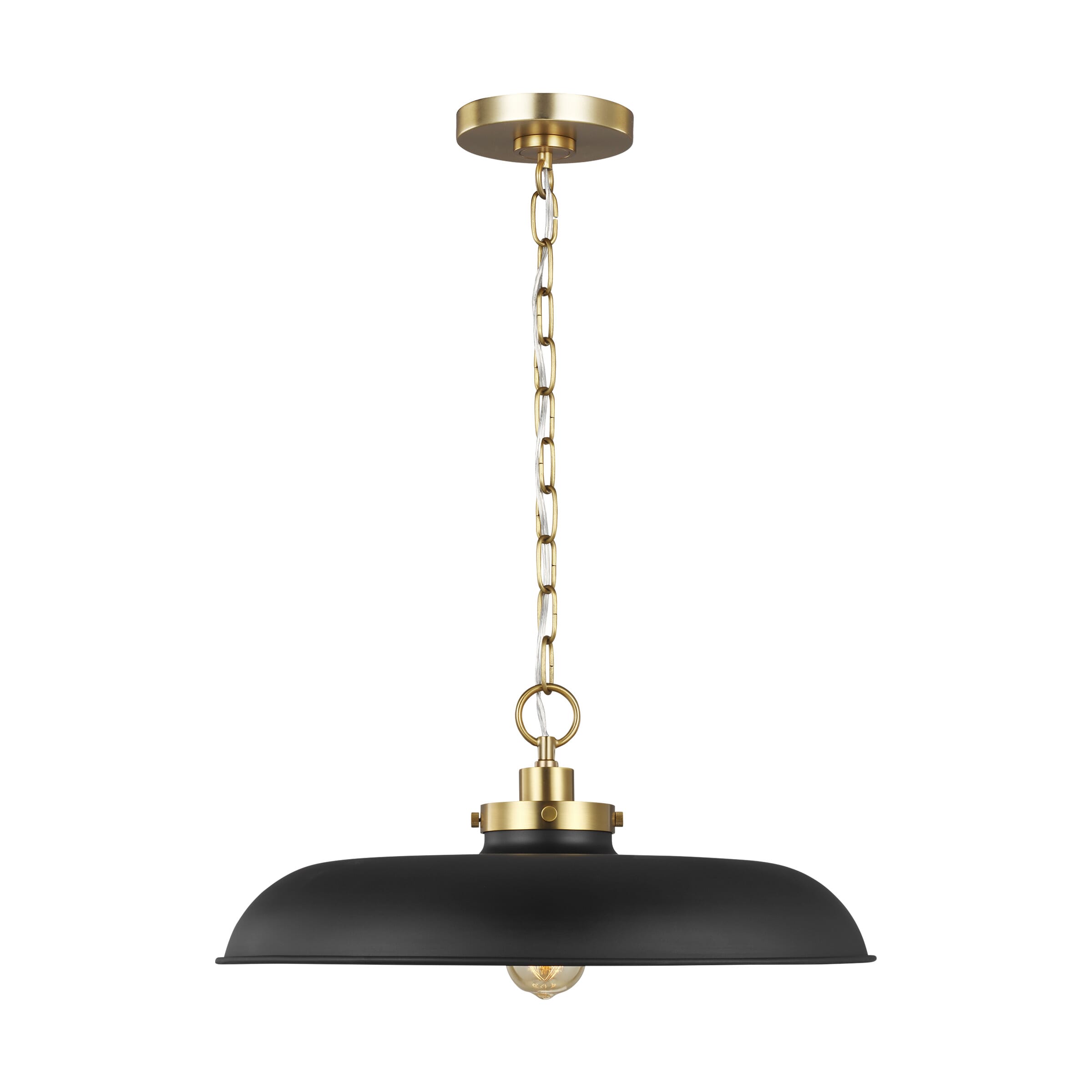 Generation Lighting Wellfleet Pendant Light in Midnight Black And Burnished Brass by Chapman & Myers