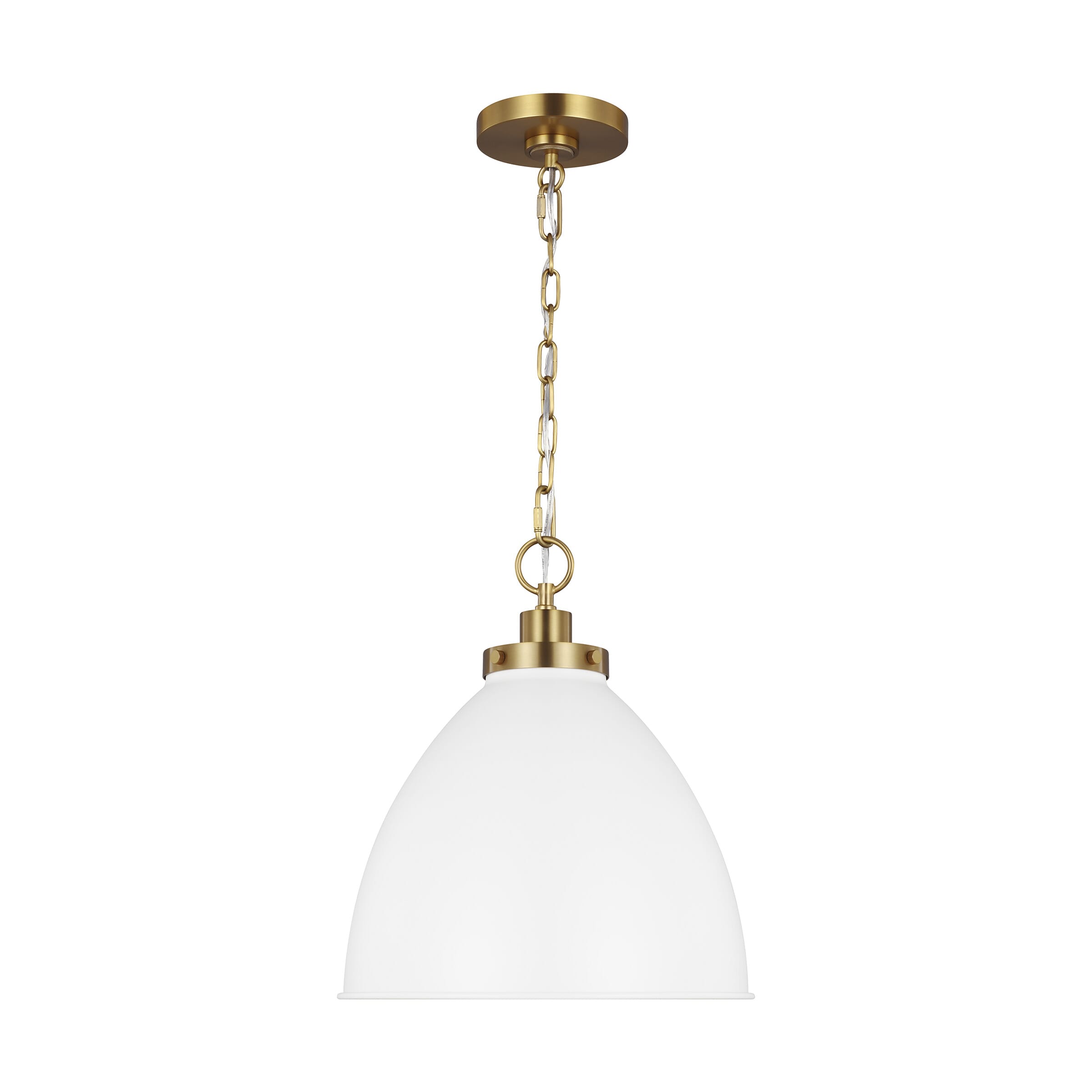 Generation Lighting Wellfleet Pendant Light in Matte White And Burnished Brass by Chapman & Myers