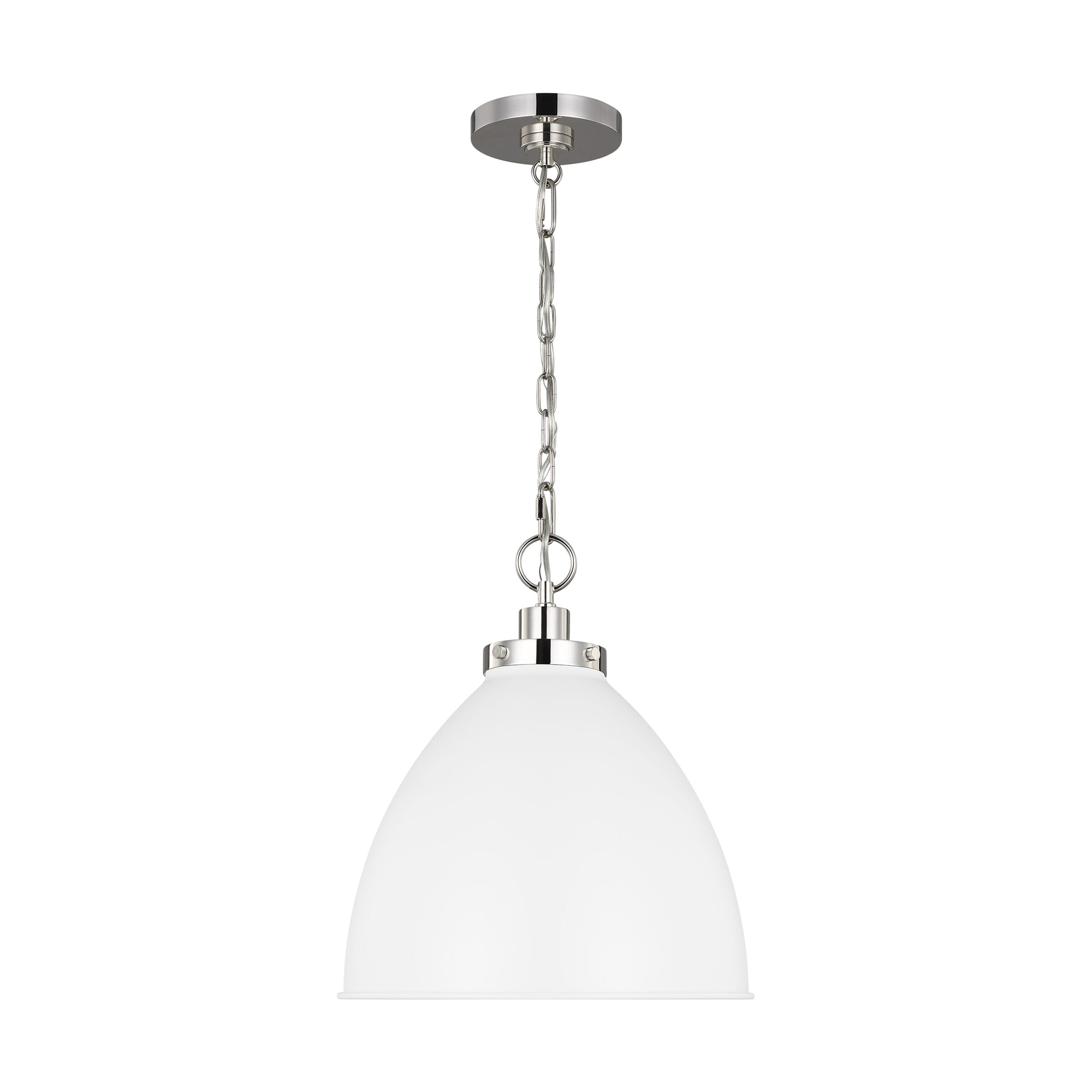 Generation Lighting Wellfleet Pendant Light in Matte White And Polished Nickel by Chapman & Myers