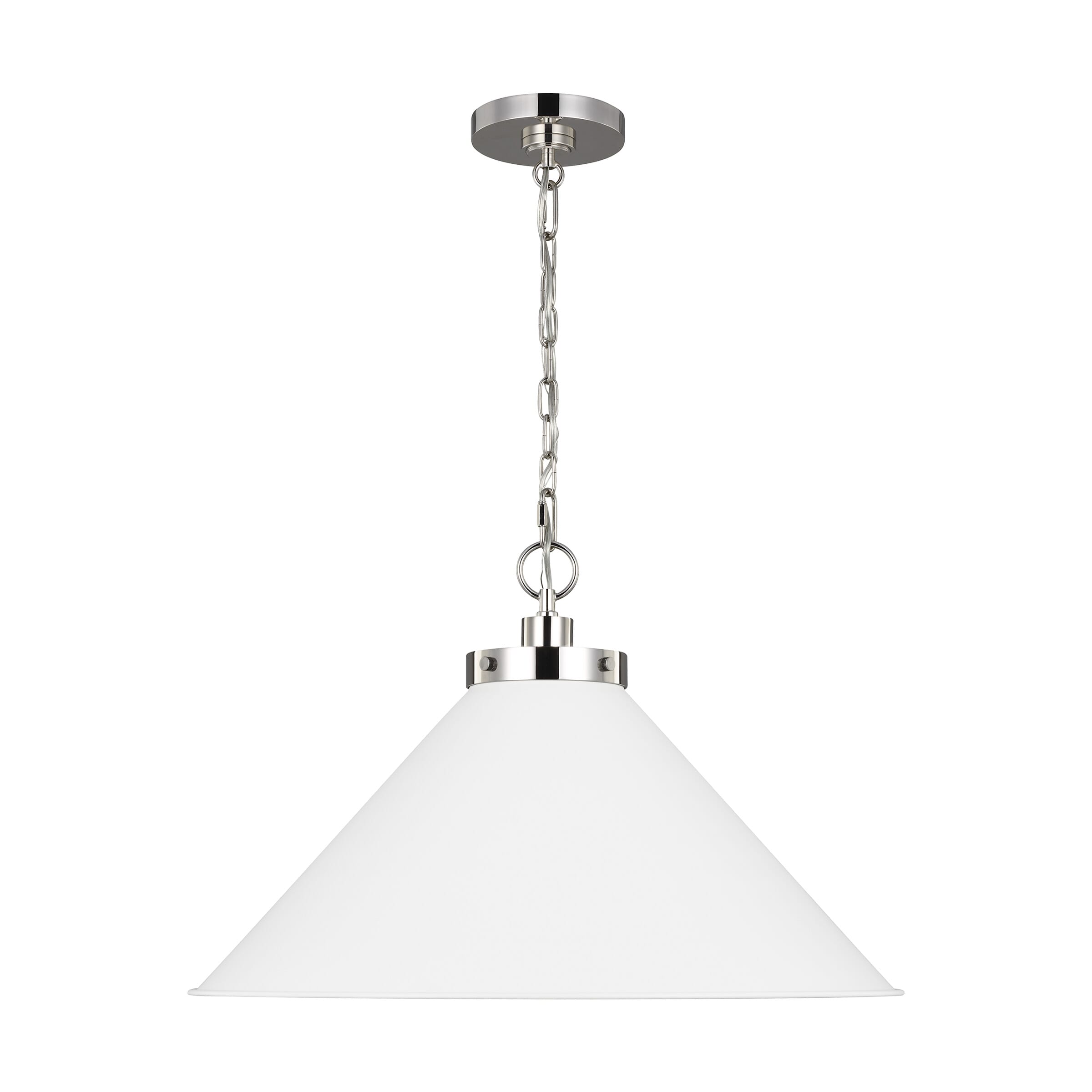 Generation Lighting Wellfleet Pendant Light in Matte White And Polished Nickel by Chapman & Myers