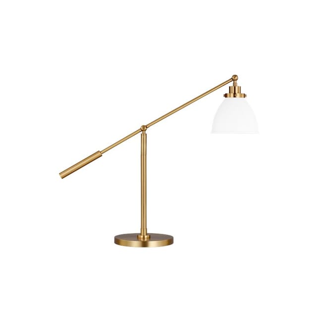 Visual Comfort Studio Wellfleet Desk Lamp in Matte White And Burnished Brass  by Chapman & Myers 