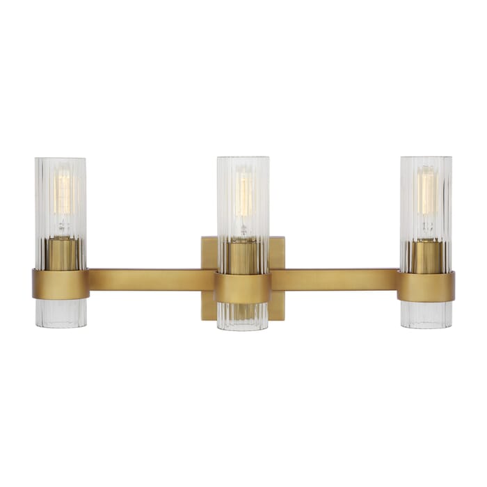 Generation Lighting Geneva 3-Light Bathroom Vanity Light in Burnished Brass by Chapman & Myers Generation Lighting Geneva 3-Light Bathroom Vanity Light in Burnished Brass by Chapman & Myers