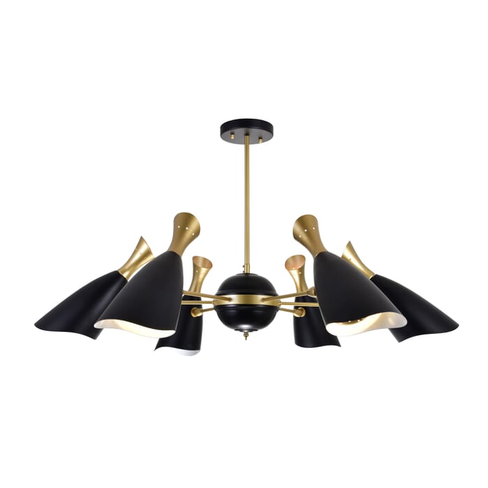 CWI Rolin 12 Light Down Chandelier With Matte Black & Satin Gold Finish CWI Rolin 12 Light Down Chandelier With Matte Black & Satin Gold Finish