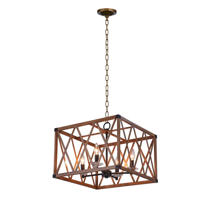CWI Marini 4 Light Chandelier With Wood Grain Brown Finish CWI Marini 4 Light Chandelier With Wood Grain Brown Finish