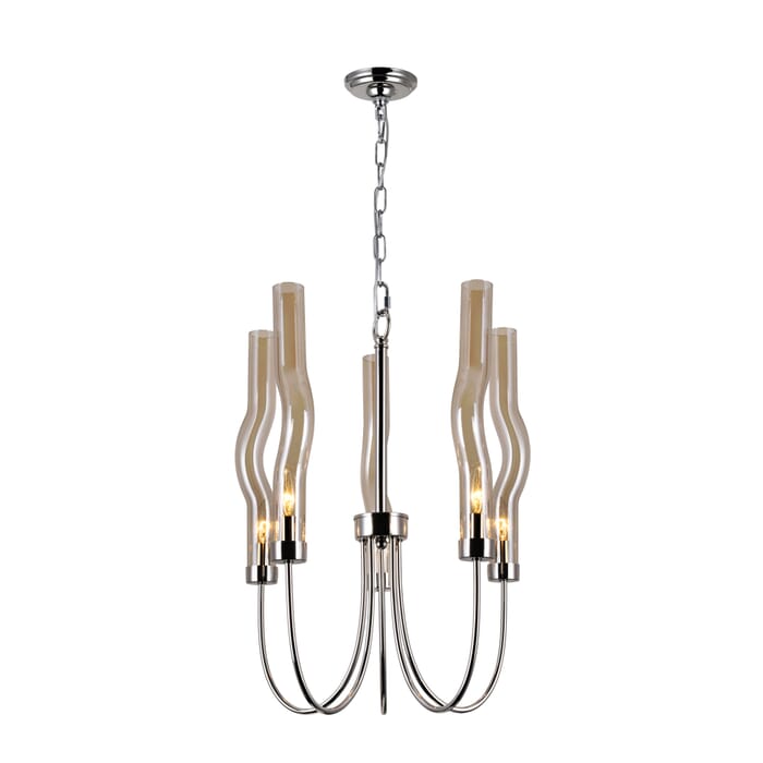 CWI Meduse 5 Light Chandelier With Polished Nickel Finish CWI Meduse 5 Light Chandelier With Polished Nickel Finish
