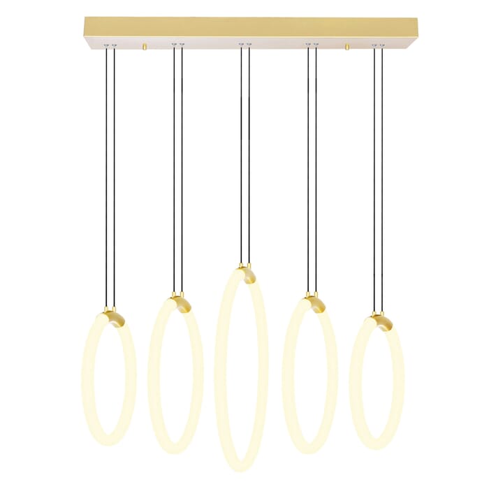 CWI Hoops 5 Light LED Chandelier With Satin Gold Finish CWI Hoops 5 Light LED Chandelier With Satin Gold Finish