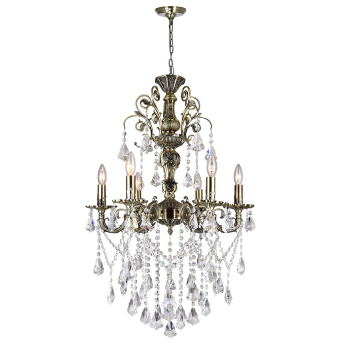CWI Brass 6 Light Up Chandelier With Antique Brass Finish CWI Brass 6 Light Up Chandelier With Antique Brass Finish