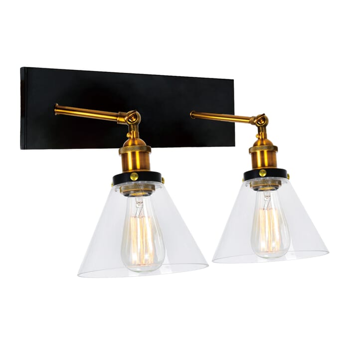CWI Eustis 2 Light Wall Sconce With Black & Gold Brass Finish CWI Eustis 2 Light Wall Sconce With Black & Gold Brass Finish